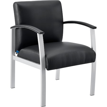 Global Industrial Synthetic Leather Reception Chair With Arms, Black W/ Silver Frame 695865